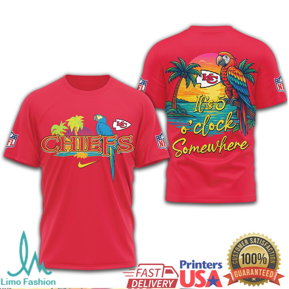 Kansas City Chiefs Margaritaville It's 5 O'Clock Somewhere Parrot T Shirt - Limotees LLC