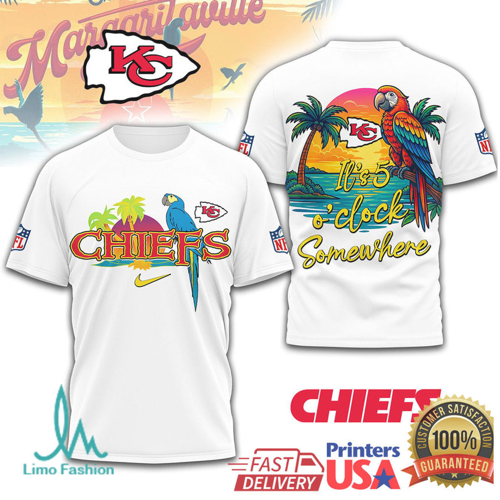 Kansas City Chiefs Margaritaville It's 5 O'Clock Somewhere Parrot T Shirt - Limotees LLC