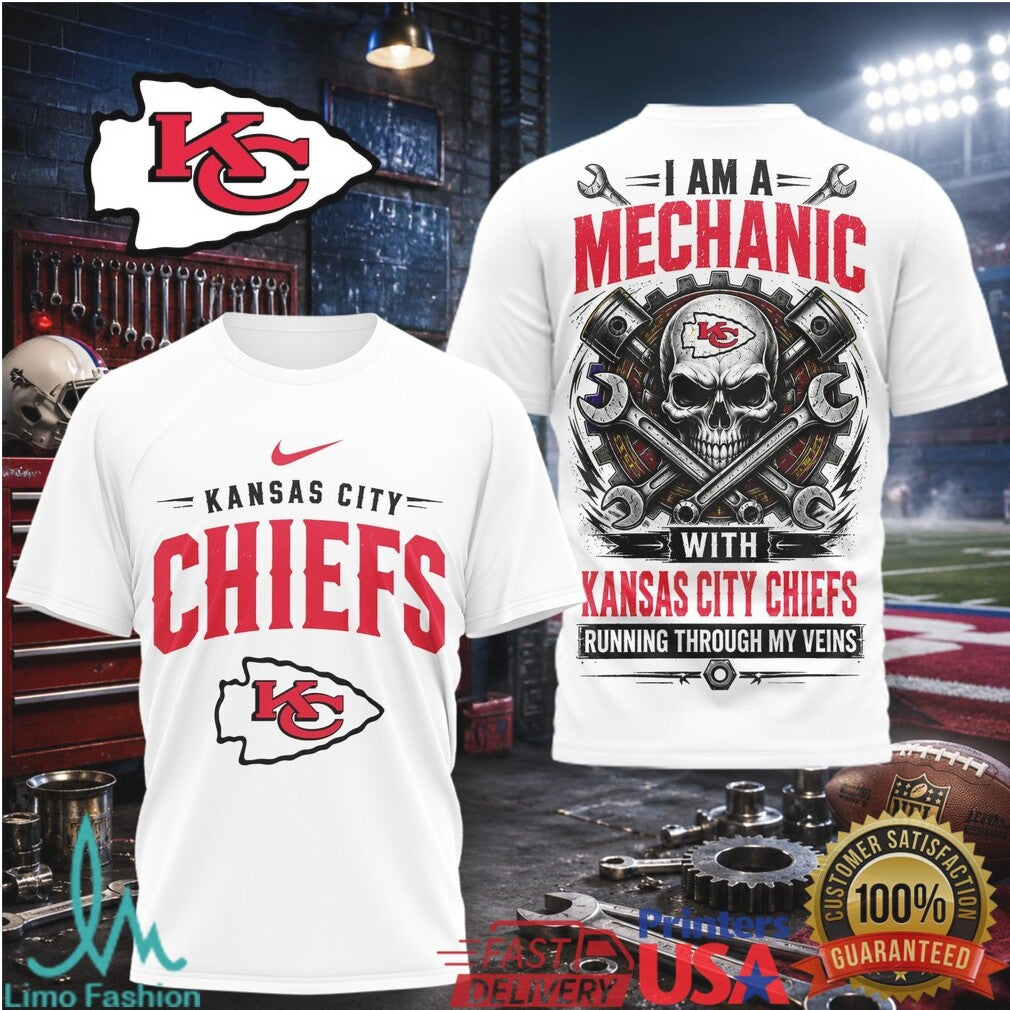 Kansas City Chiefs Mechanic Skull Pistons T Shirt - Limotees LLC