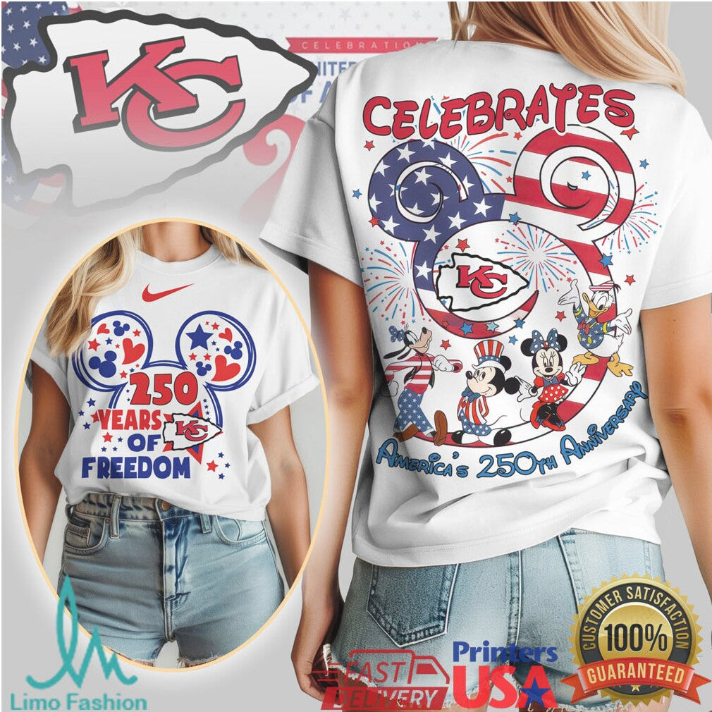 Kansas City Chiefs Mickey & Friends 250 Years of Freedom Patriotic T Shirt - Limotees LLC