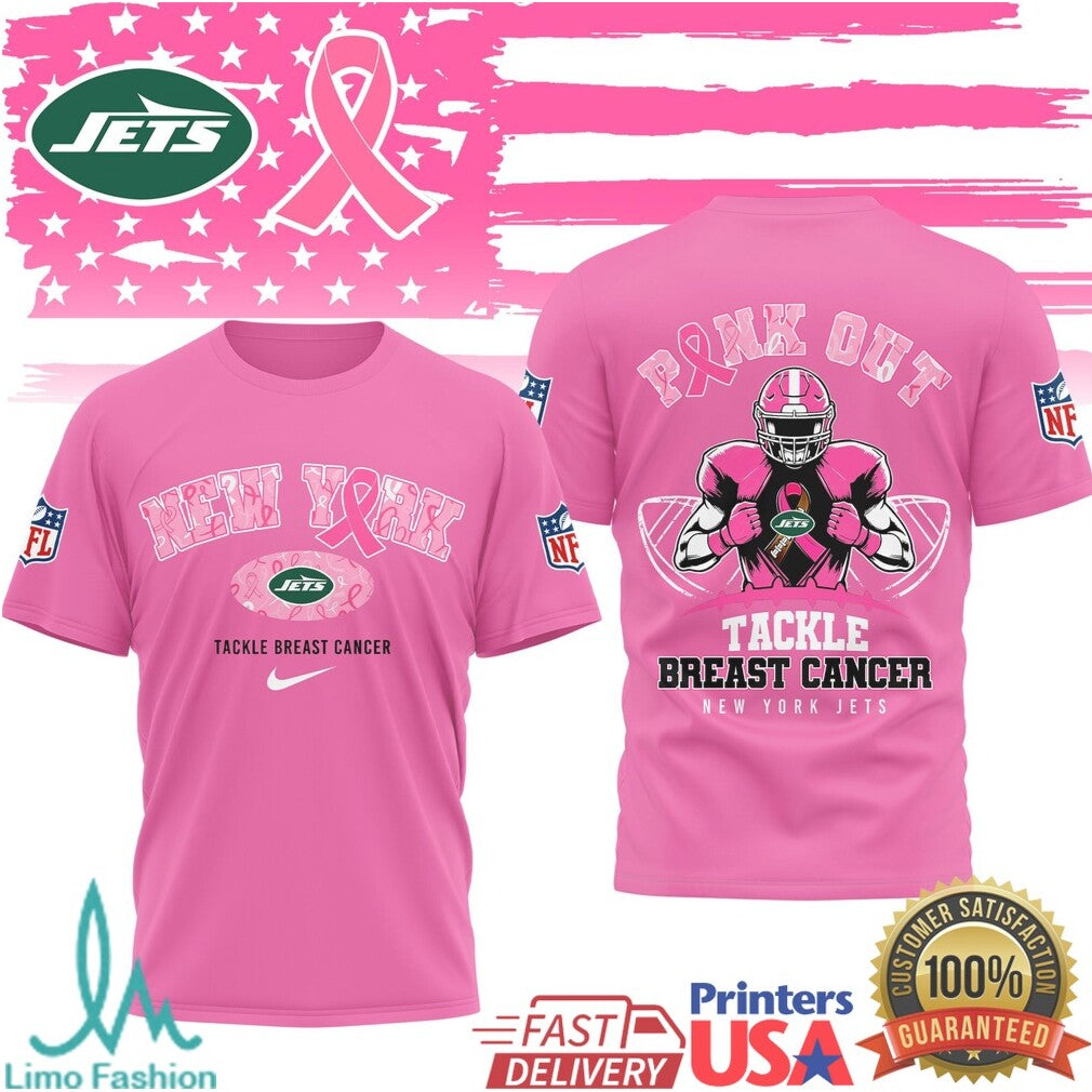 Kansas City Chiefs & New York Jets Tackle Breast Cancer Support Pink Out T Shirt - Limotees LLC