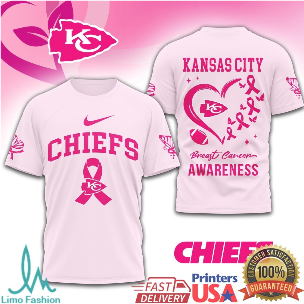 Kansas City Chiefs Nike Breast Cancer Awareness Football Heart T Shirt - Limotees LLC