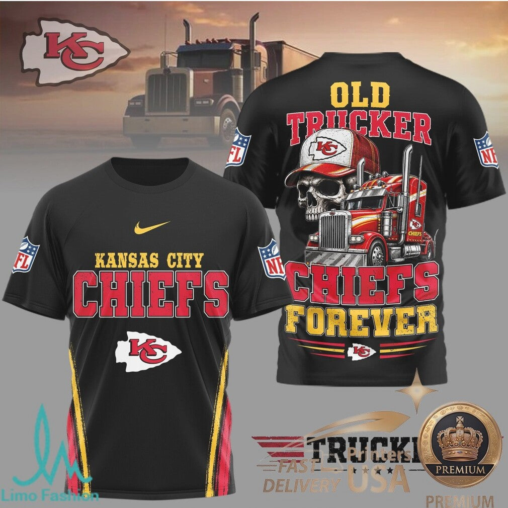 Kansas City Chiefs Old Trucker Skull Forever Graphic T Shirt - Limotees LLC