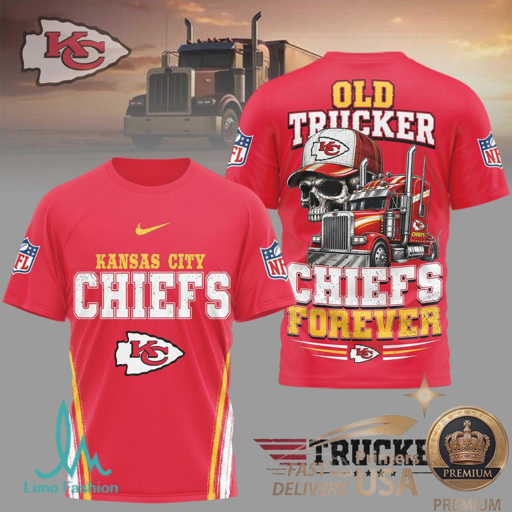 Kansas City Chiefs Old Trucker Skull Forever Graphic T Shirt - Limotees LLC