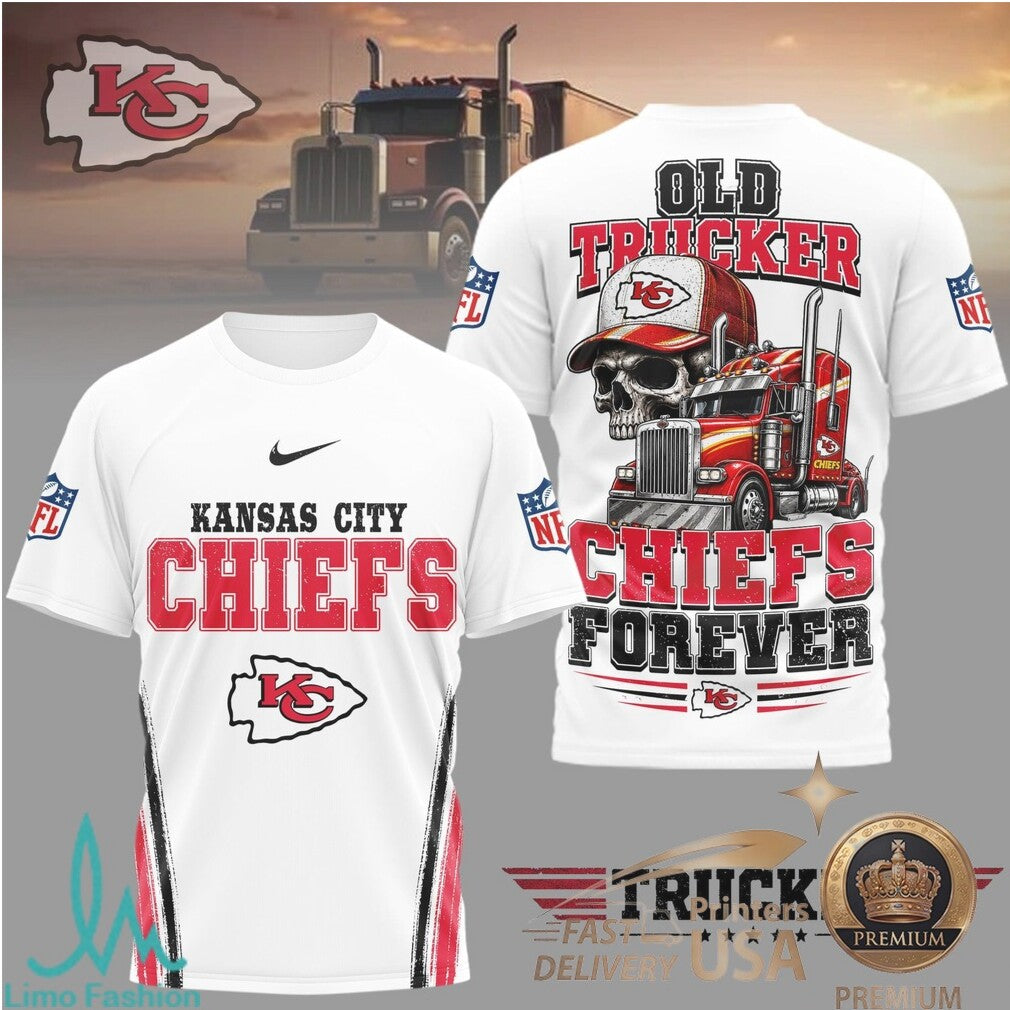 Kansas City Chiefs Old Trucker Skull Forever Graphic T Shirt - Limotees LLC
