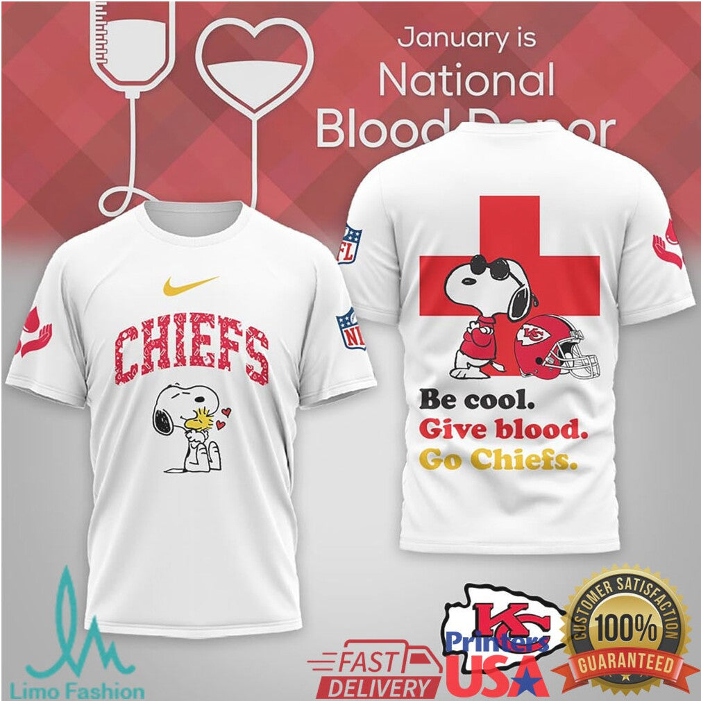 Kansas City Chiefs Snoopy Joe Cool National Blood Donor Tee - Limotees LLC