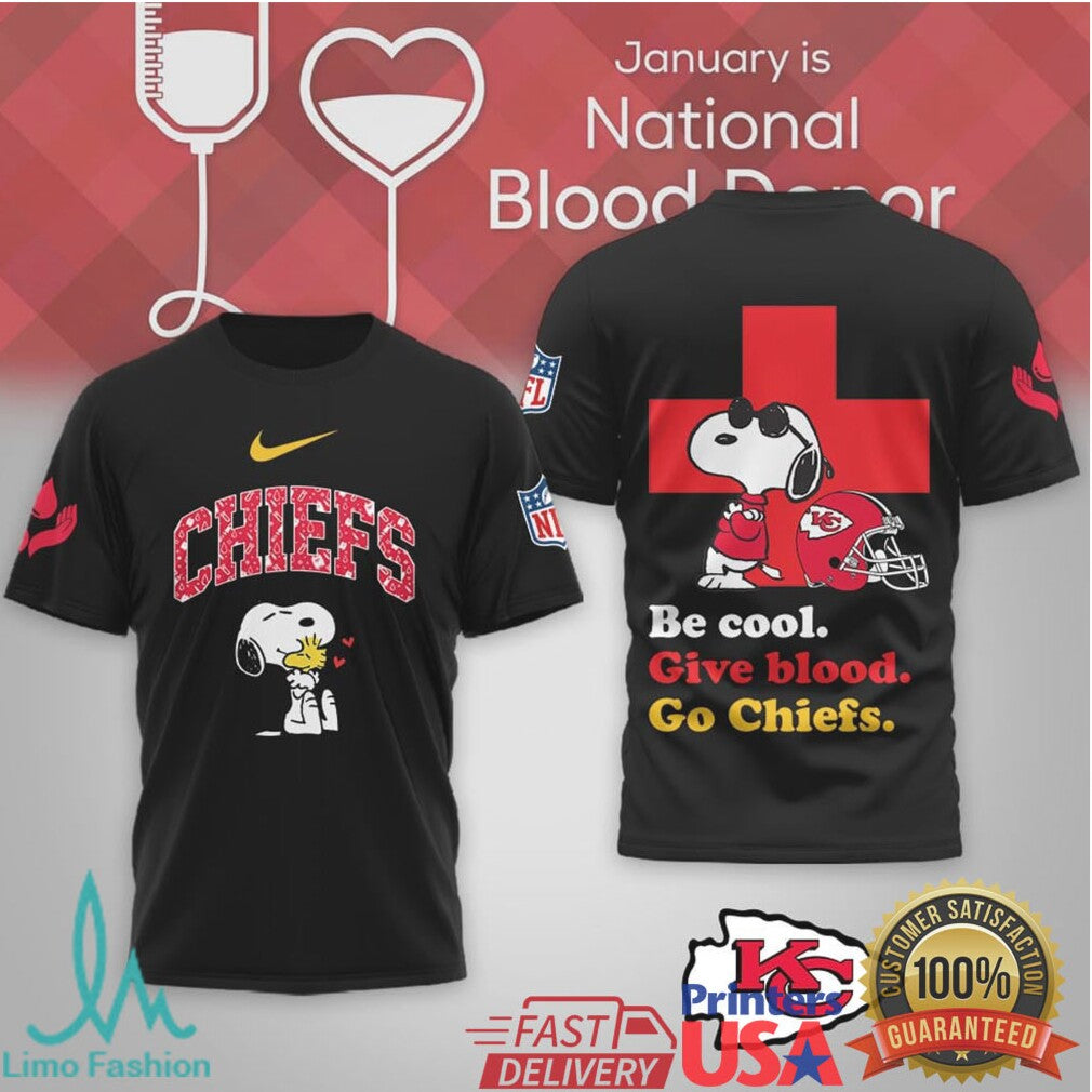 Kansas City Chiefs Snoopy Joe Cool National Blood Donor Tee - Limotees LLC