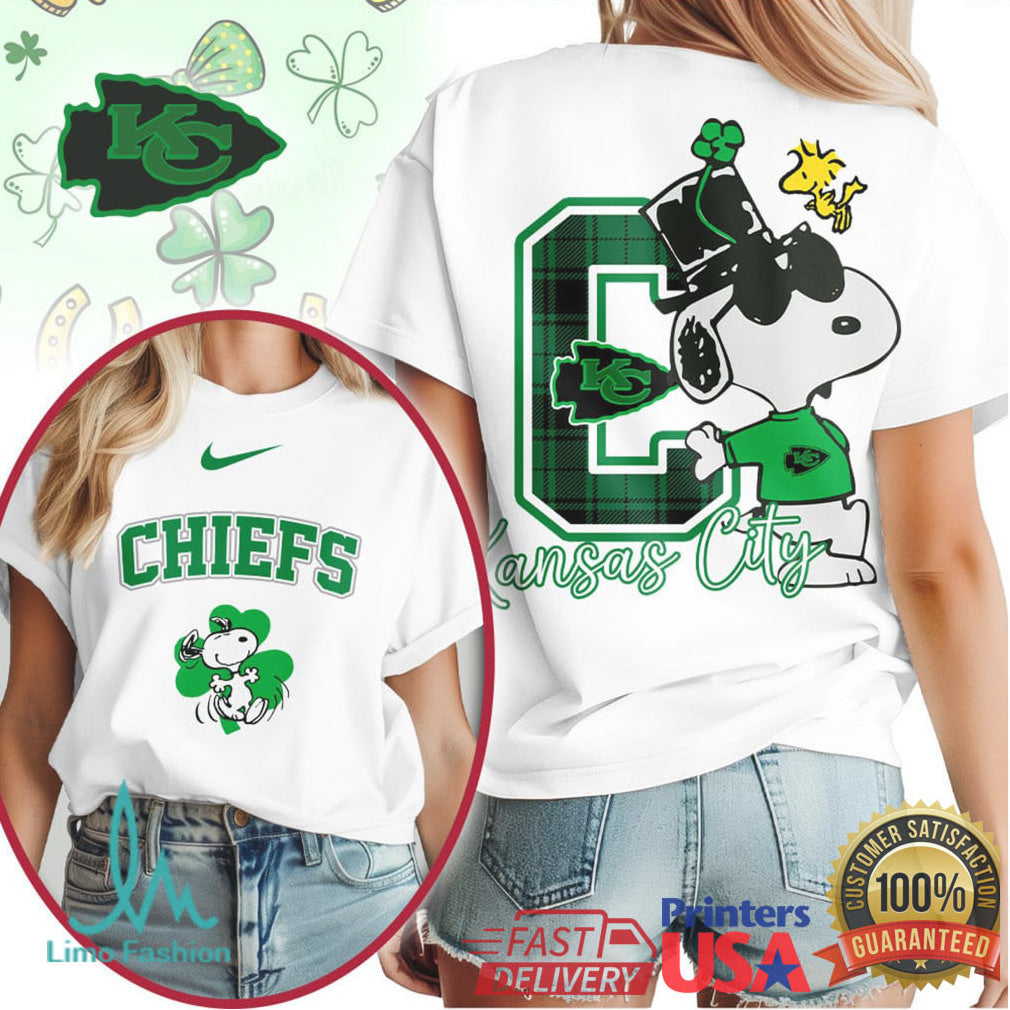 Kansas City Chiefs St. Patrick's Day T Shirt Snoopy Clover Lucky Green - Limotees LLC