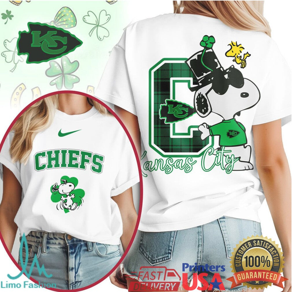 Kansas City Chiefs St. Patrick's Day T Shirt Snoopy Clover Lucky Green - Limotees LLC