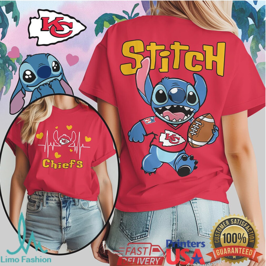 Kansas City Chiefs Stitch Football Heartbeat Fan T Shirt - Limotees LLC