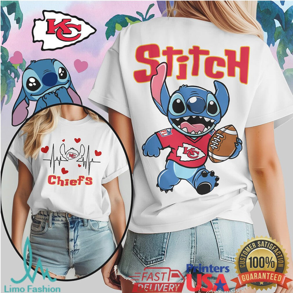 Kansas City Chiefs Stitch Football Heartbeat Fan T Shirt - Limotees LLC