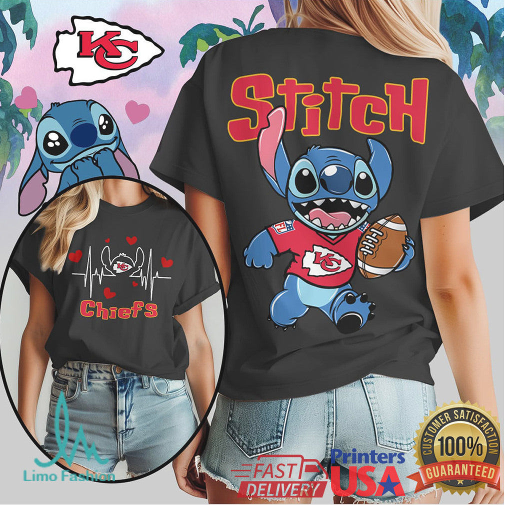 Kansas City Chiefs Stitch Football Heartbeat Fan T Shirt - Limotees LLC