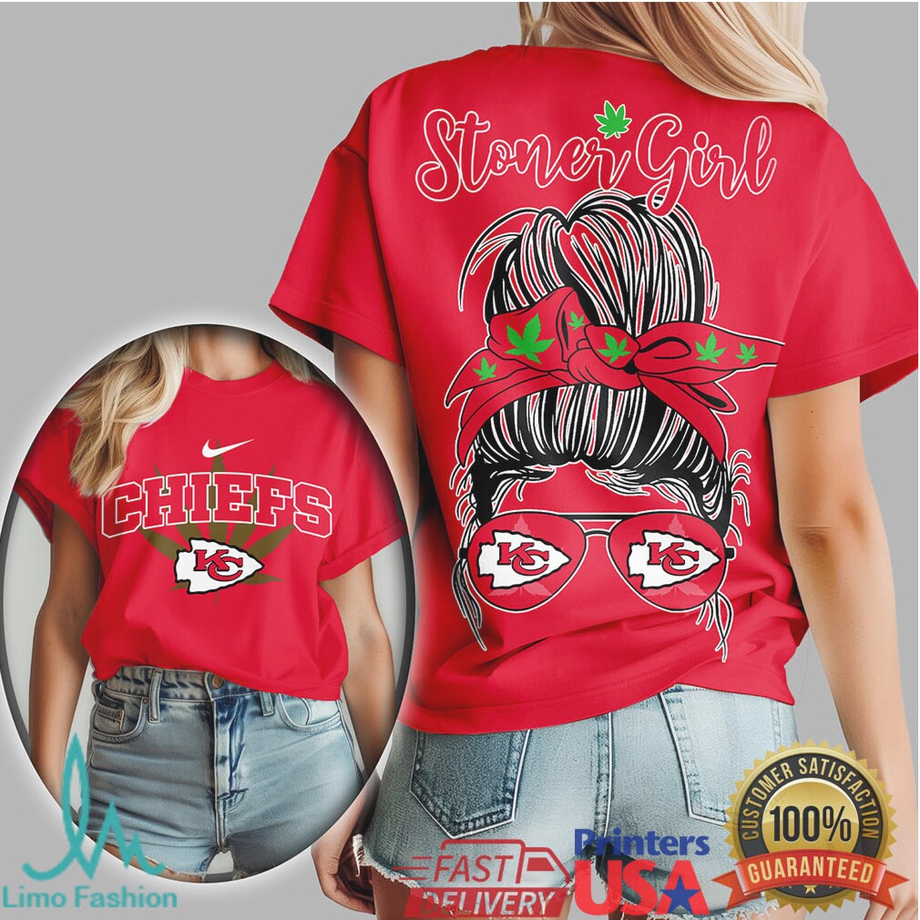 Kansas City Chiefs Stoner Girl Messy Bun Sunglasses Weed T Shirt - Limotees LLC