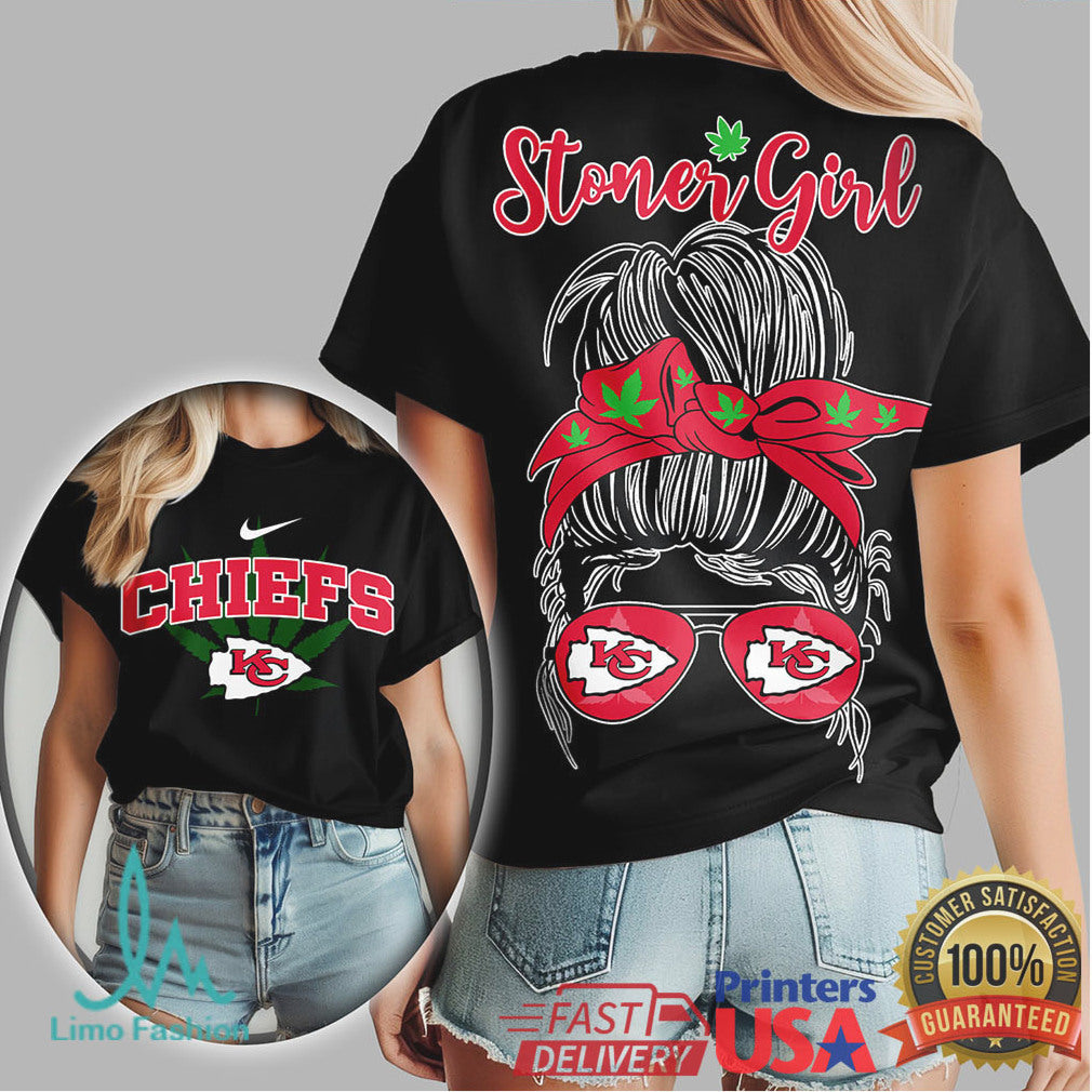 Kansas City Chiefs Stoner Girl Messy Bun Sunglasses Weed T Shirt - Limotees LLC