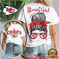Kansas City Chiefs Stoner Girl T Shirt Messy Bun Bandana Design - Limotees LLC