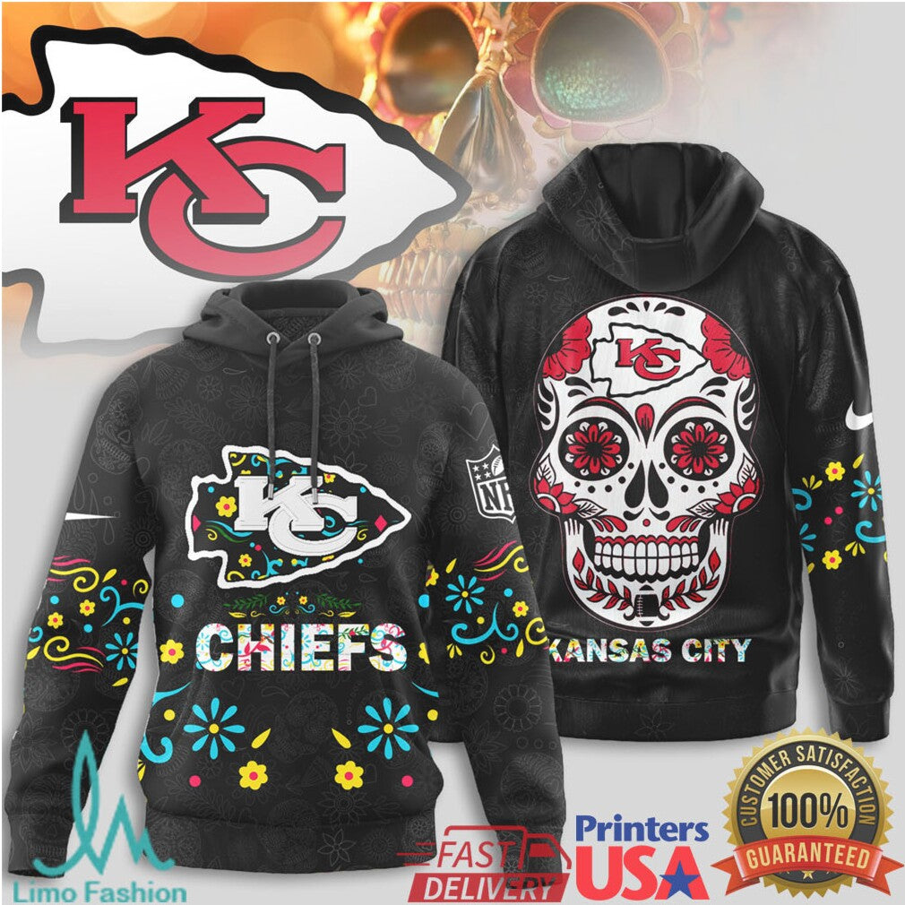 Kansas City Chiefs Sugar Skull Dia De Los Muertos NFL T Shirt - Limotees LLC