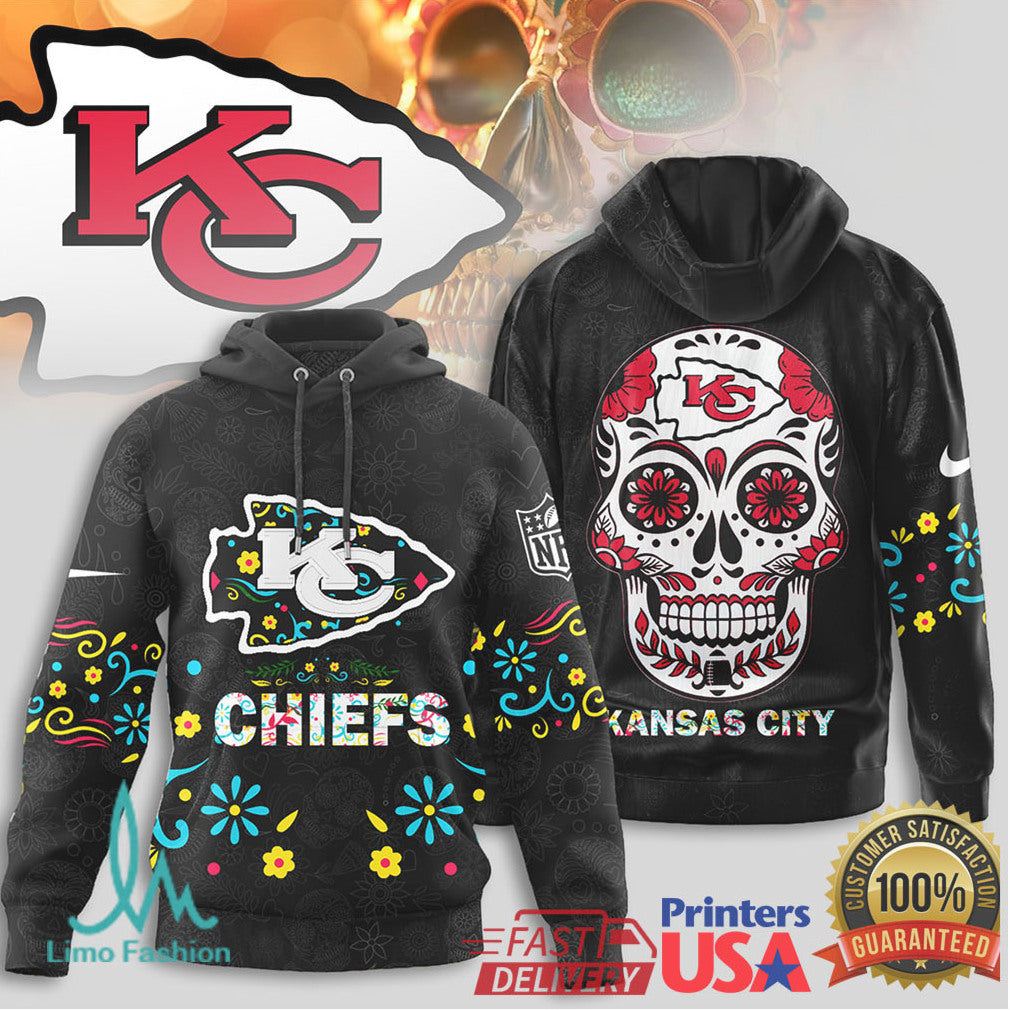 Kansas City Chiefs Sugar Skull Dia De Los Muertos NFL T Shirt - Limotees LLC
