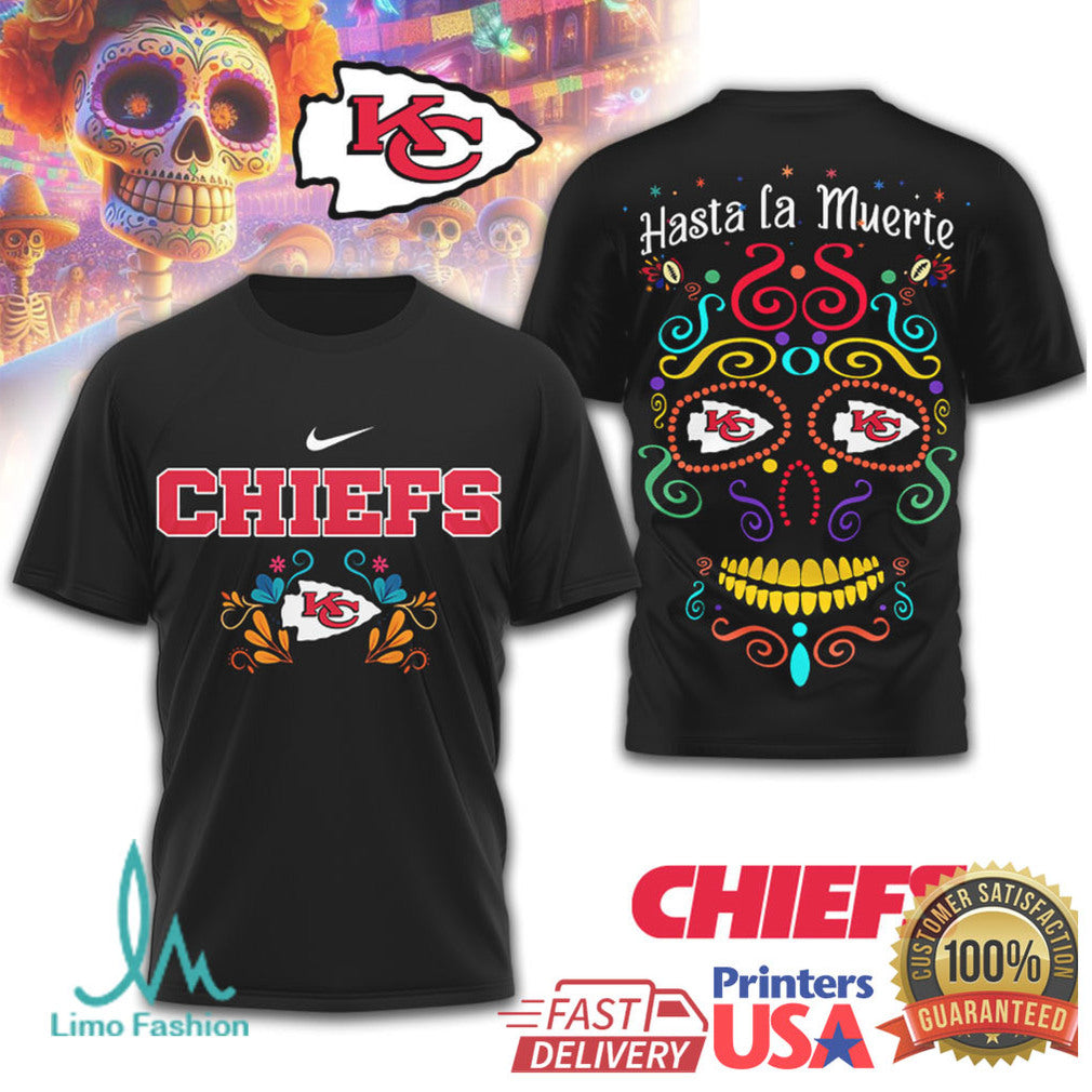 Kansas City Chiefs Sugar Skull Football Shirt Day of the Dead Fan Apparel - Limotees LLC