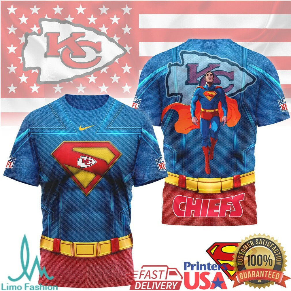 Kansas City Chiefs Superman Hero Series 3D Graphic T Shirt NFL Fan Apparel - Limotees LLC