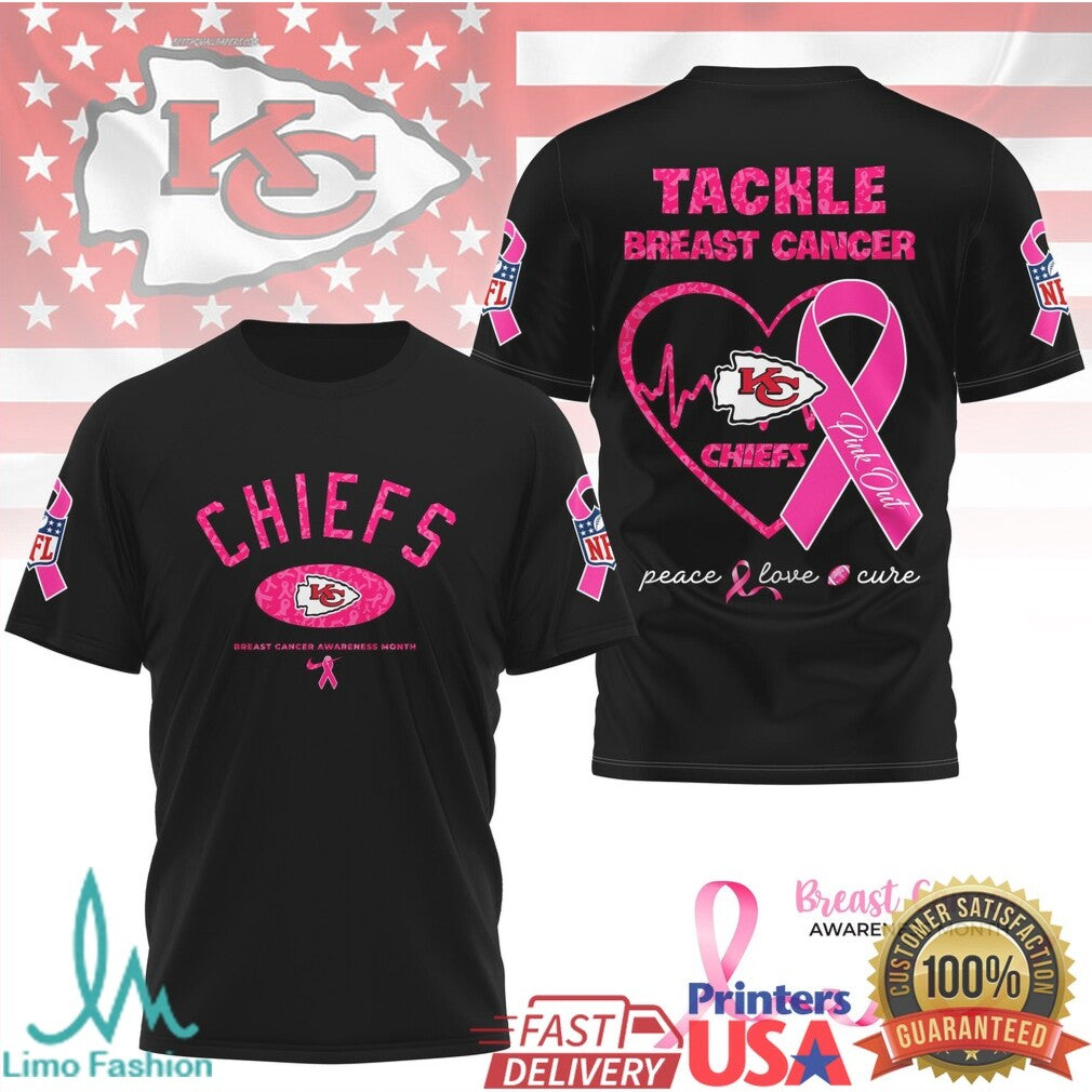 Kansas City Chiefs Tackle Breast Cancer Awareness Pink Ribbon T Shirt - Limotees LLC
