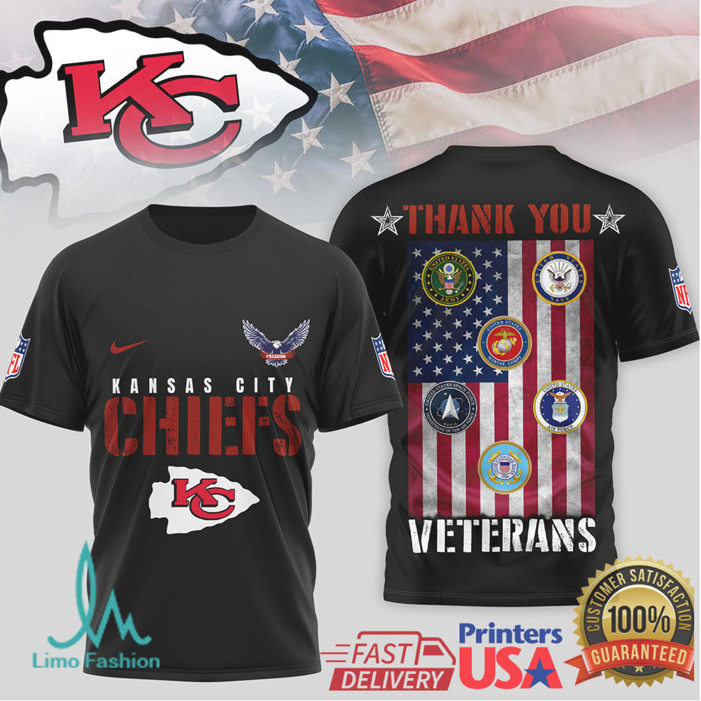 Kansas City Chiefs Thank You Veterans Military Appreciation Black T Shirt - Limotees LLC