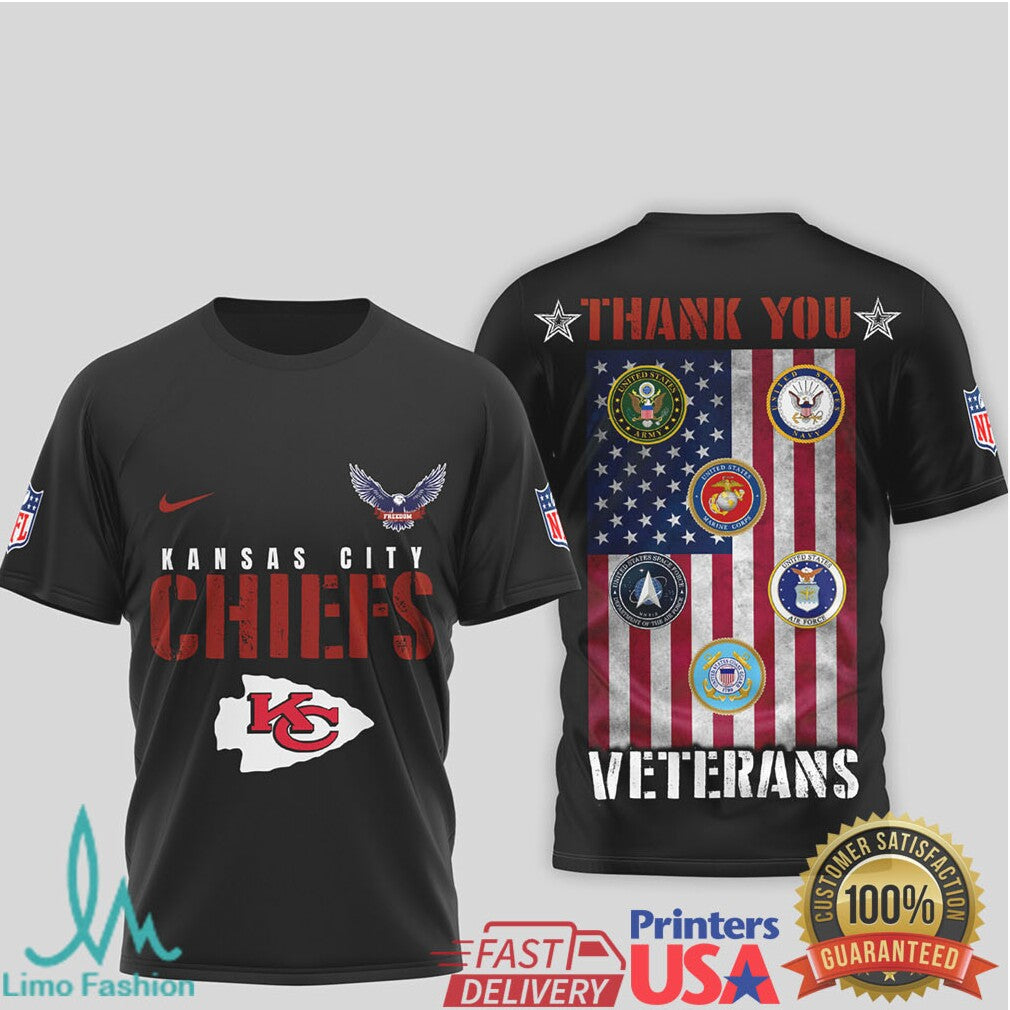 Kansas City Chiefs Thank You Veterans Military Appreciation Black T Shirt - Limotees LLC
