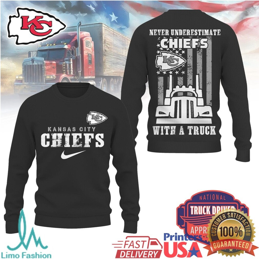 Kansas City Chiefs Trucker Apparel Never Underestimate Chiefs with a Truck Pullover T Shirt - Limotees LLC