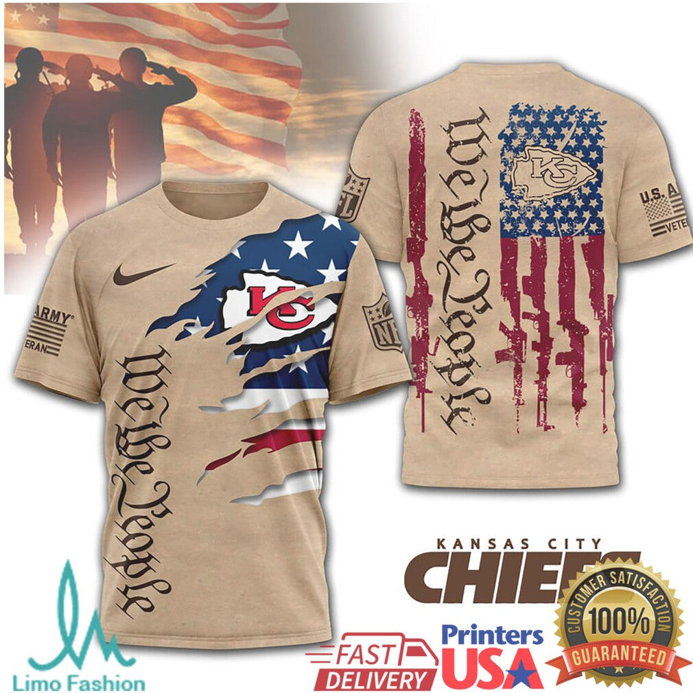 Kansas City Chiefs We The People Patriotic Military Tan T Shirt - Limotees LLC