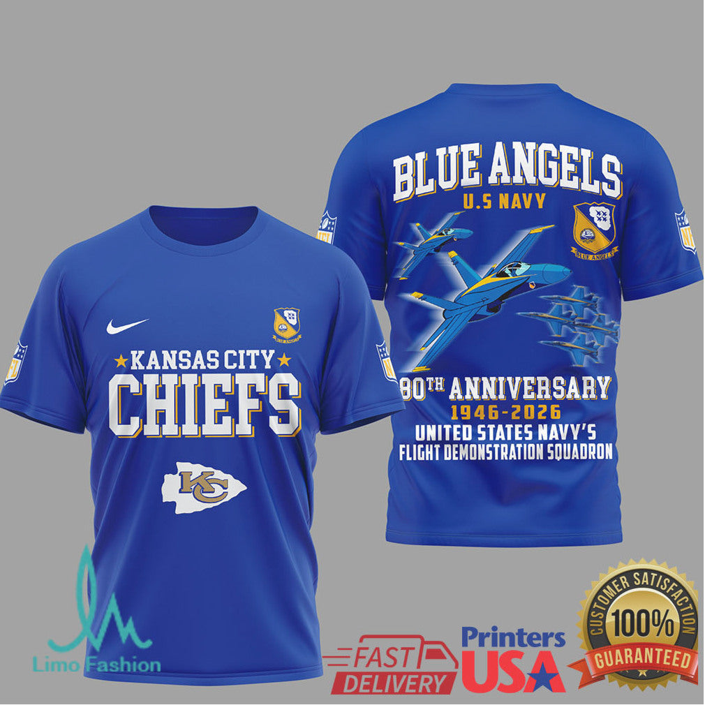 Kansas City Chiefs x Blue Angels 80th Anniversary U.S. Navy T Shirt - Limotees LLC