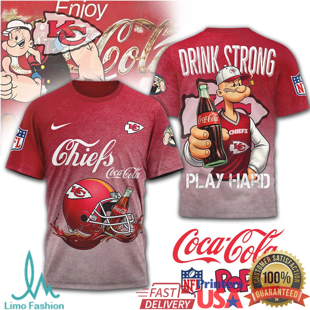 Kansas City Chiefs x Coca Cola Popeye “Drink Strong Play Hard” T Shirt - Limotees LLC