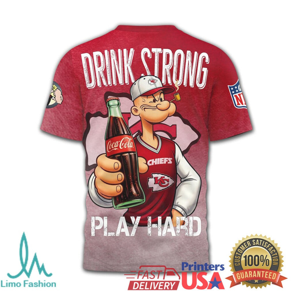 Kansas City Chiefs x Coca Cola Popeye “Drink Strong Play Hard” T Shirt - Limotees LLC