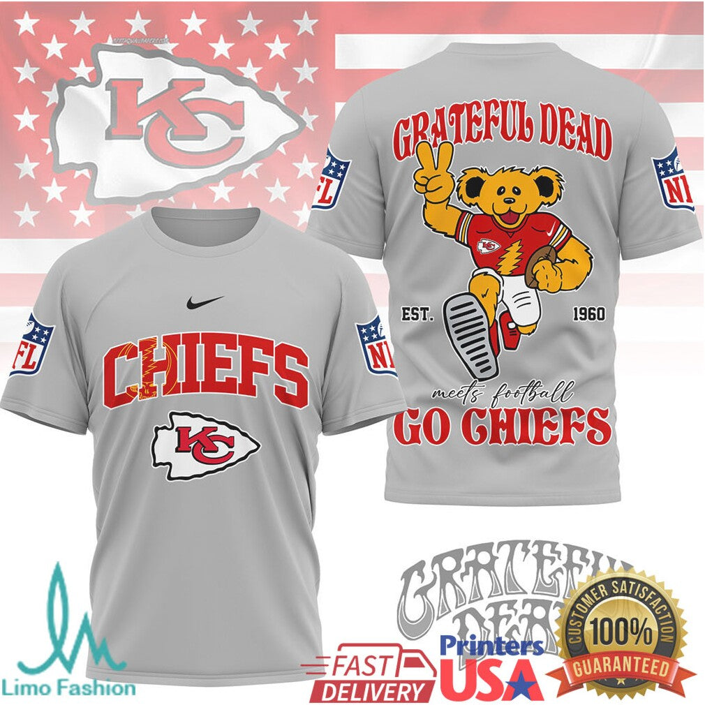 Kansas City Chiefs x Grateful Dead Dancing Bear NFL Football T Shirt - Limotees LLC