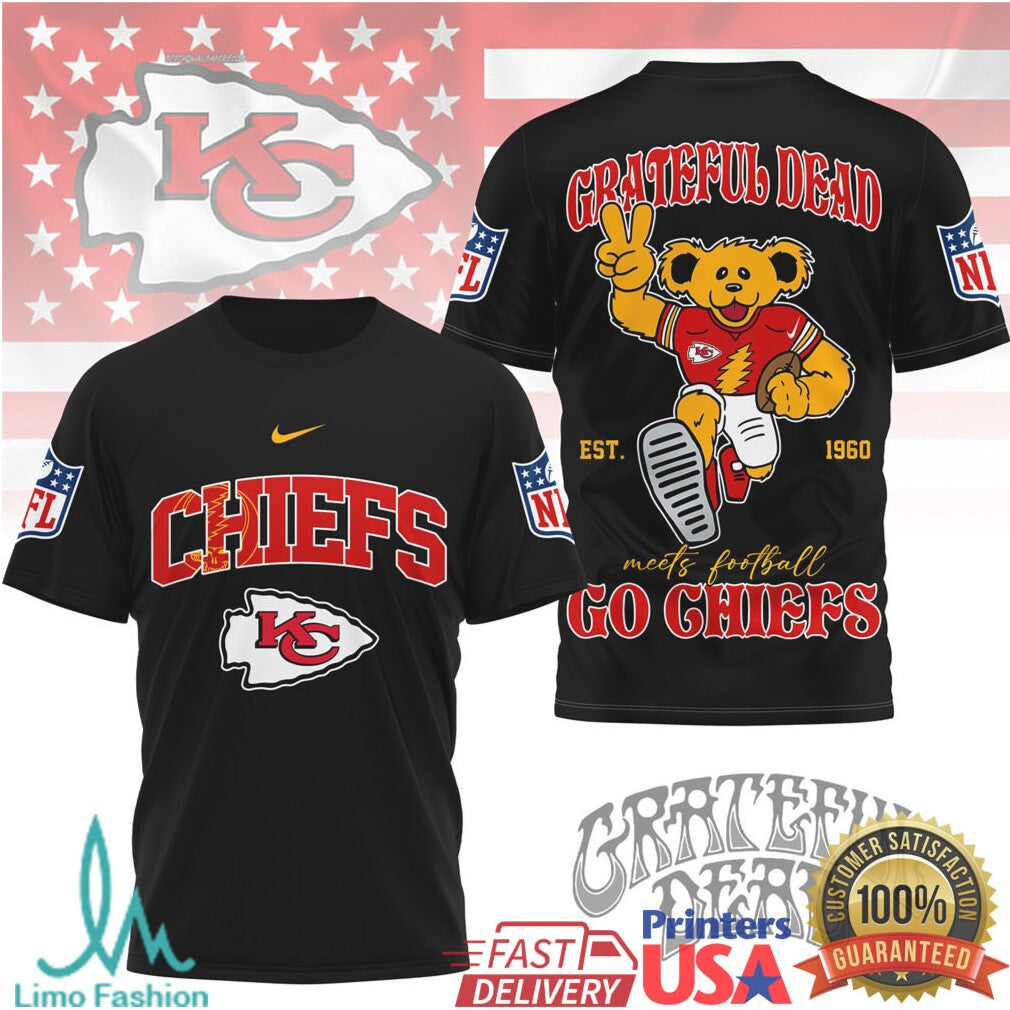 Kansas City Chiefs x Grateful Dead Dancing Bear NFL Football T Shirt - Limotees LLC