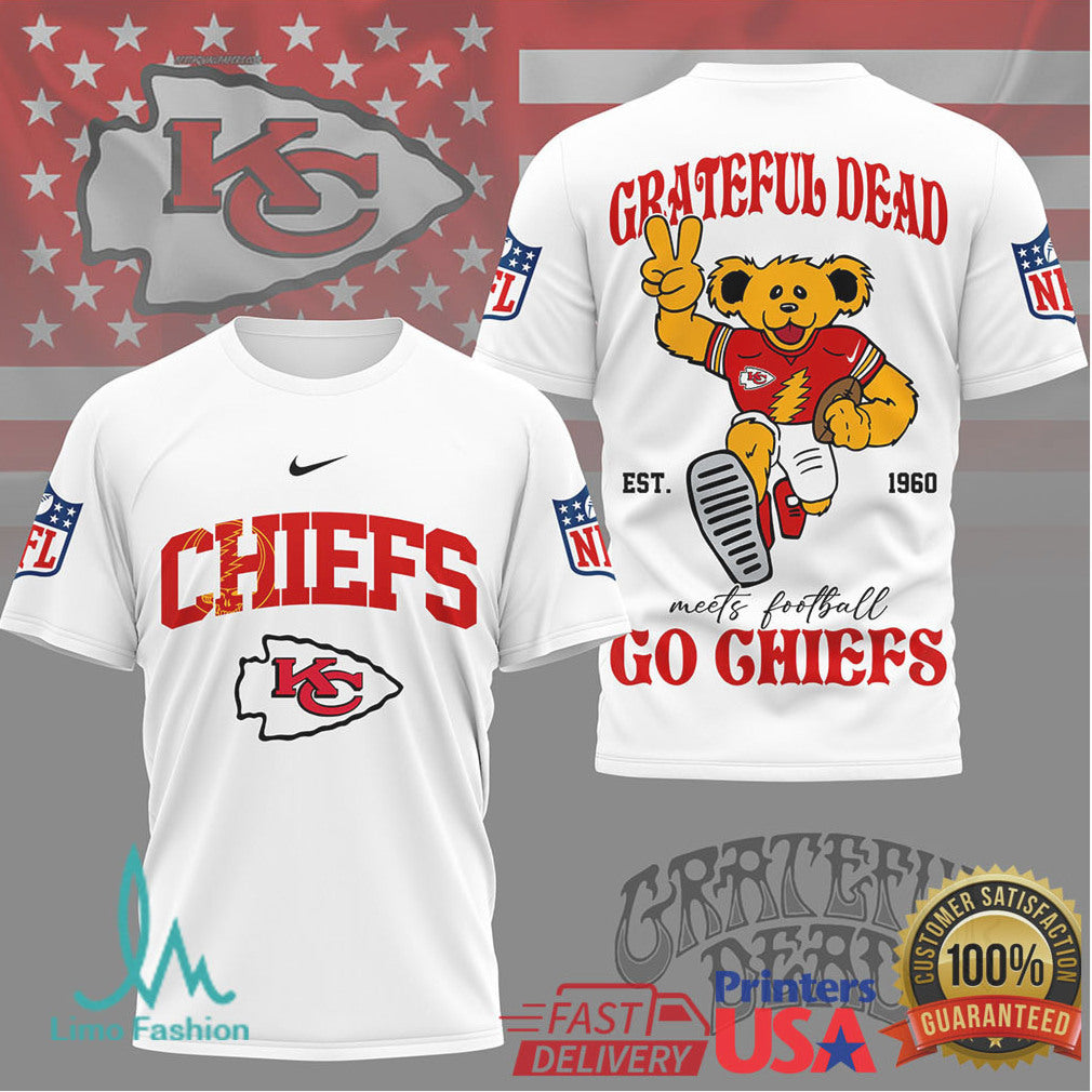 Kansas City Chiefs x Grateful Dead Dancing Bear NFL Football T Shirt - Limotees LLC