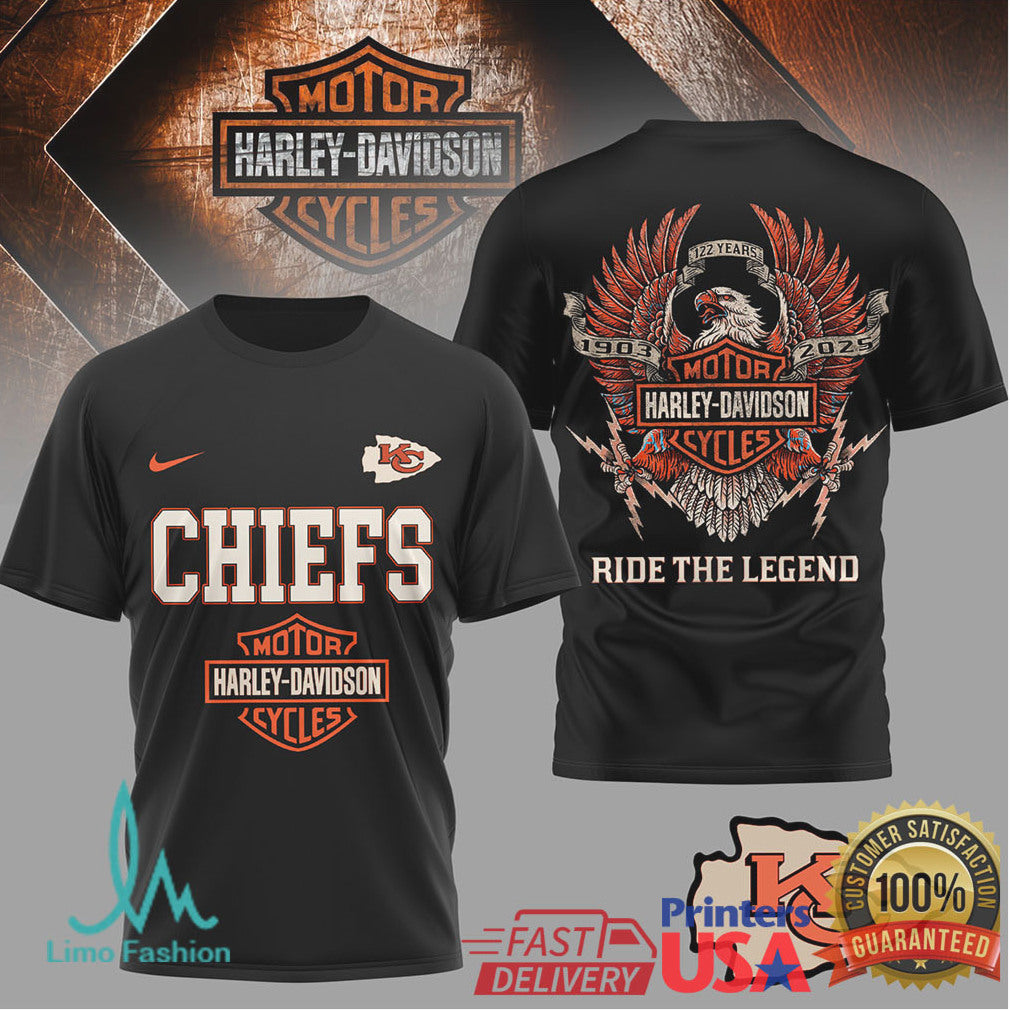 Kansas City Chiefs x Harley Davidson Motor Cycles Official Logo T Shirt - Limotees LLC