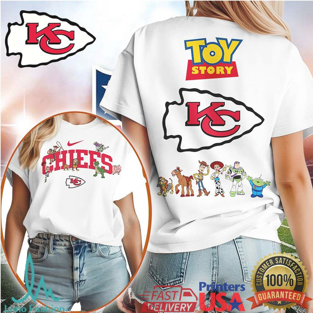 Kansas City Chiefs x Toy Story Woody & Buzz White T Shirt - Limotees LLC