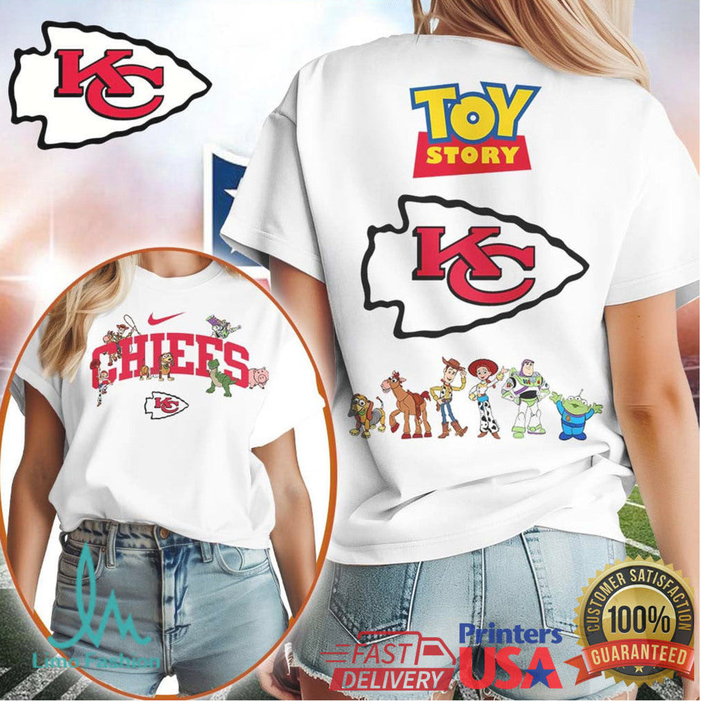 Kansas City Chiefs x Toy Story Woody & Buzz White T Shirt - Limotees LLC