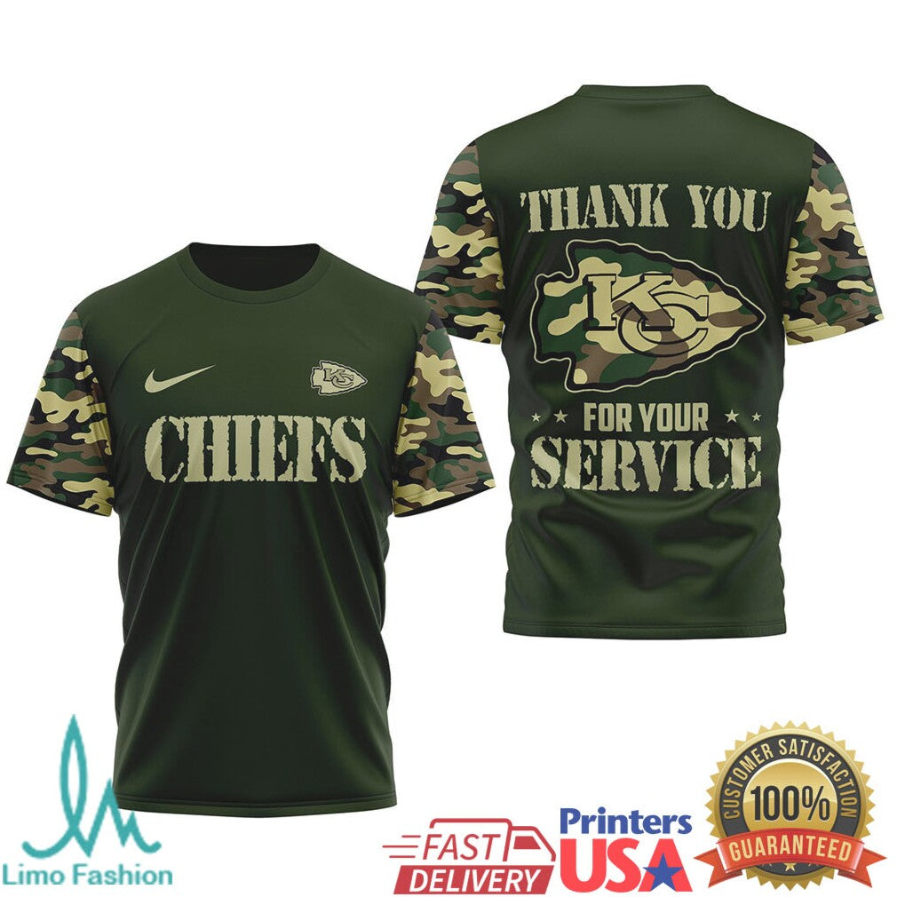 Kansas City ChiefsOfficial NFL Camouflage Thank You For Service 3D Shirt - Limotees LLC