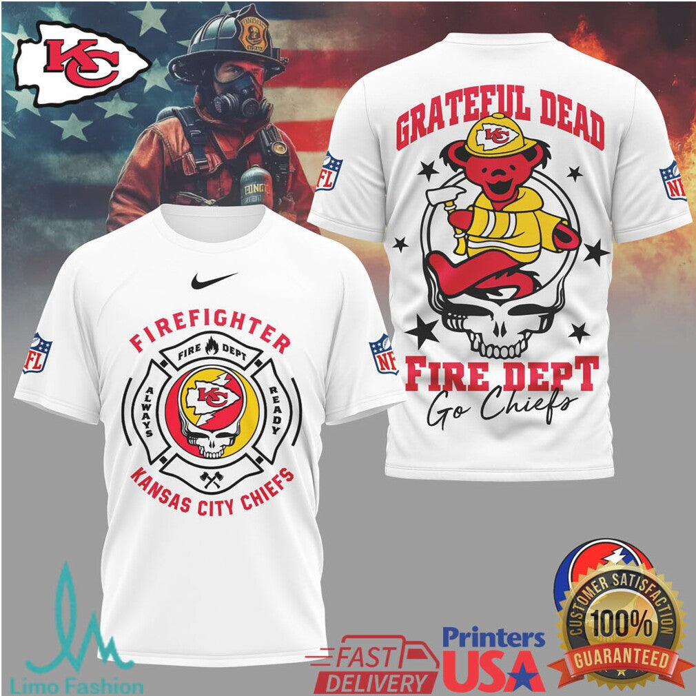 Kansas City ChiefsOfficial NFL Grateful Dead Firefighter 3D Shirt - Limotees LLC