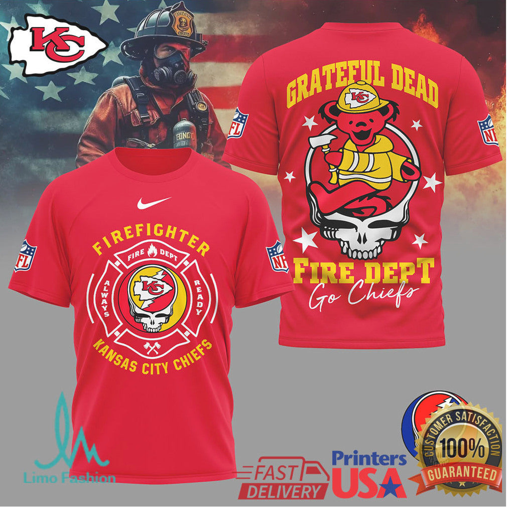 Kansas City ChiefsOfficial NFL Grateful Dead Firefighter 3D Shirt - Limotees LLC