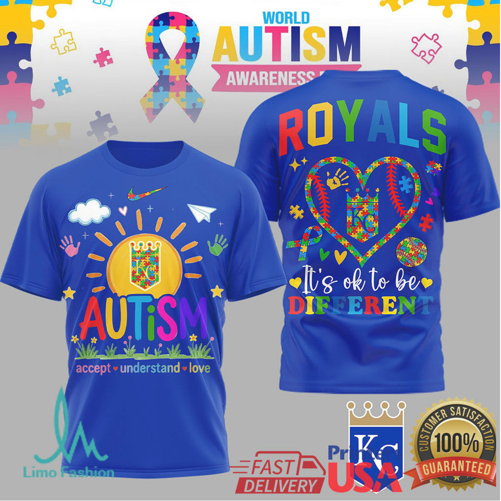 Kansas City Royals Autism Awareness T Shirt MLB It's OK To Be Different T Shirt - Limotees LLC