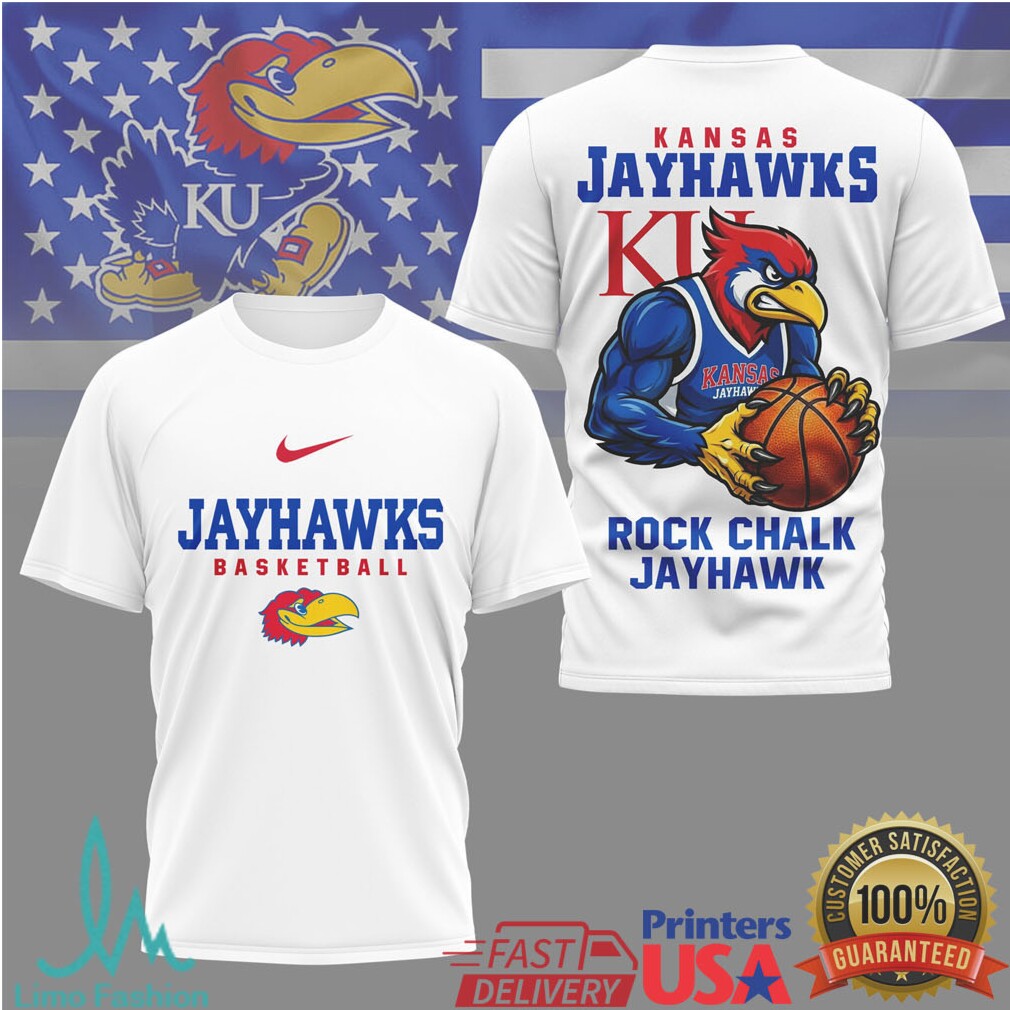 Kansas Jayhawks Basketball Rock Chalk Jayhawk Mascot Graphic T Shirt - Limotees LLC