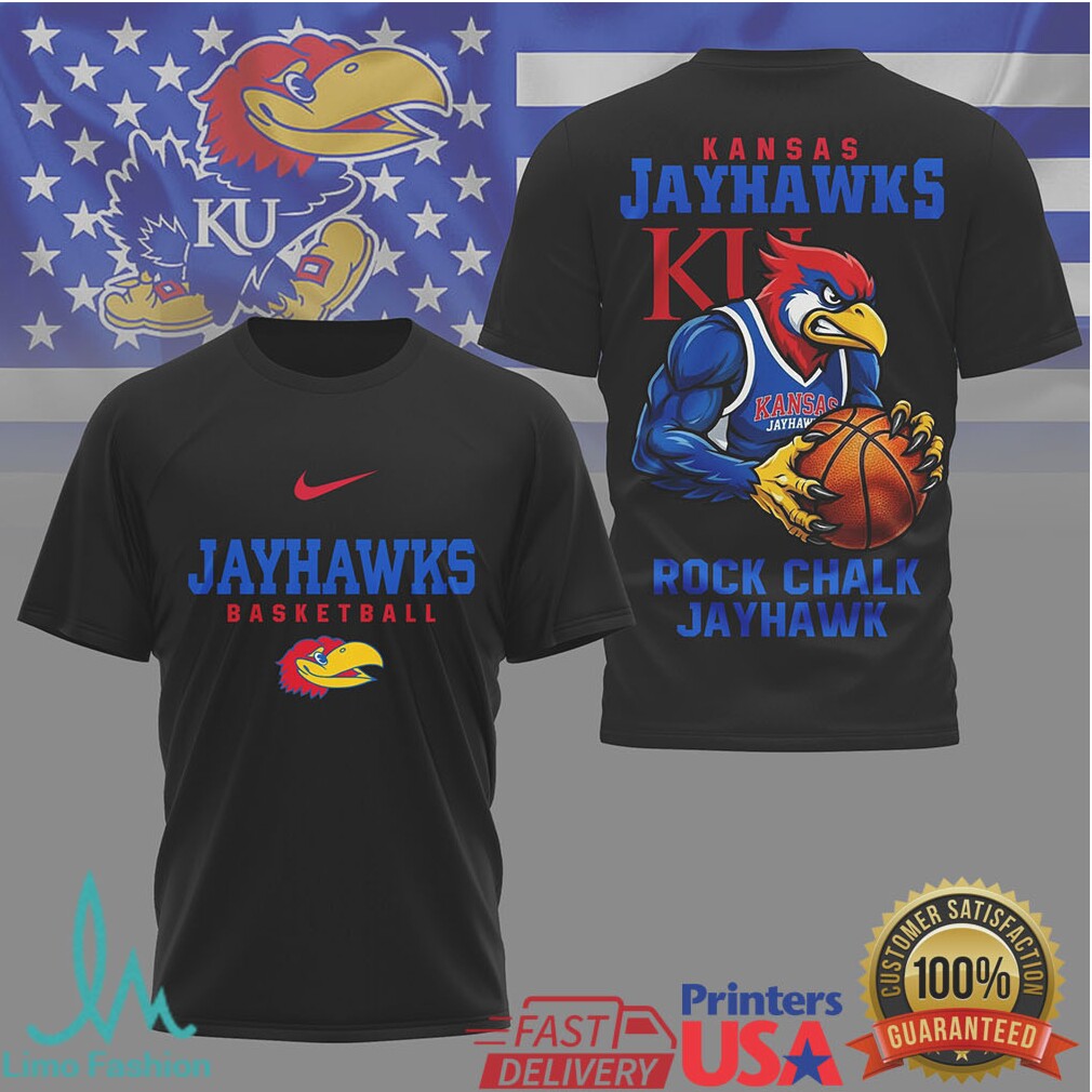 Kansas Jayhawks Basketball “Rock Chalk Jayhawk” Mascot Tee - Limotees LLC