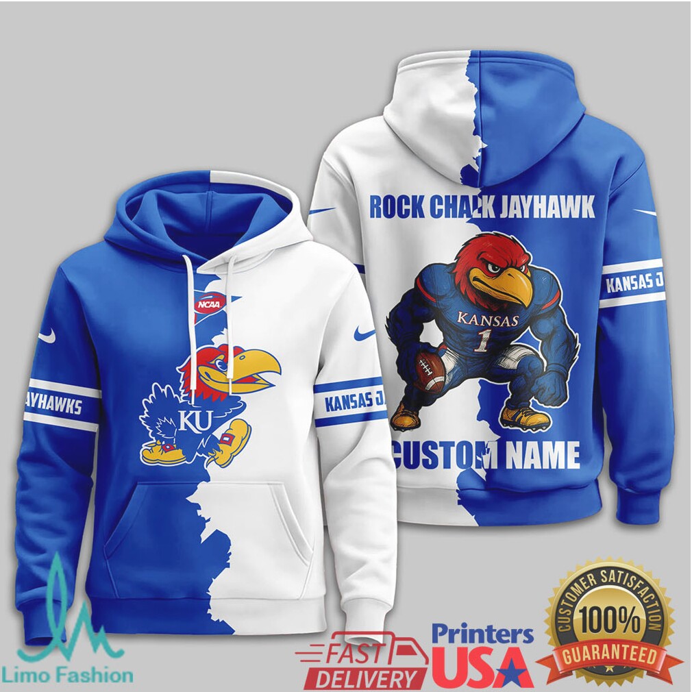 Kansas Jayhawks Custom Name Two Tone Split T Shirt Rock Chalk Jayhawk - Limotees LLC
