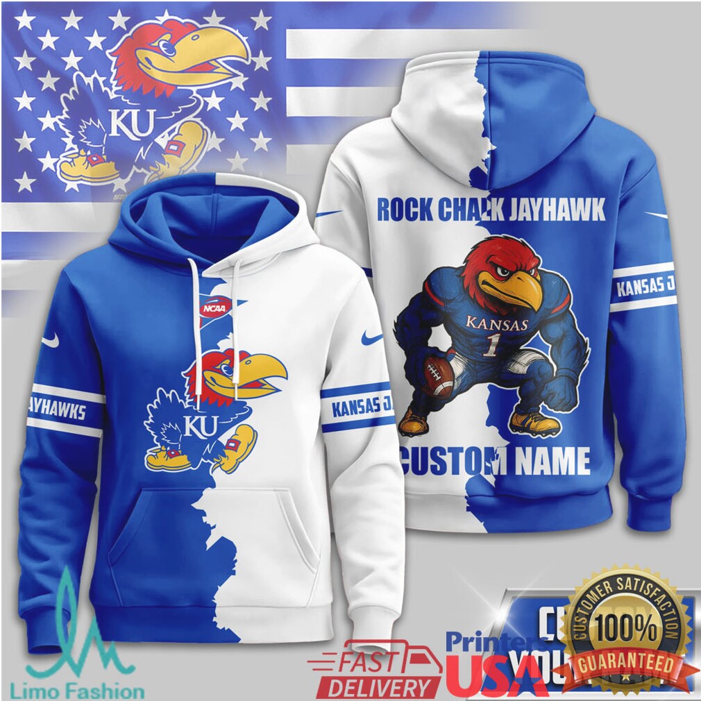 Kansas Jayhawks Custom Name Two Tone Split T Shirt Rock Chalk Jayhawk - Limotees LLC