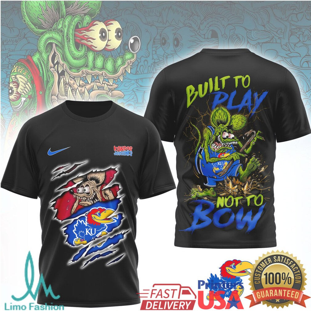 Kansas Jayhawks Rat Fink Style T Shirt Built To Play Not To Bow - Limotees LLC