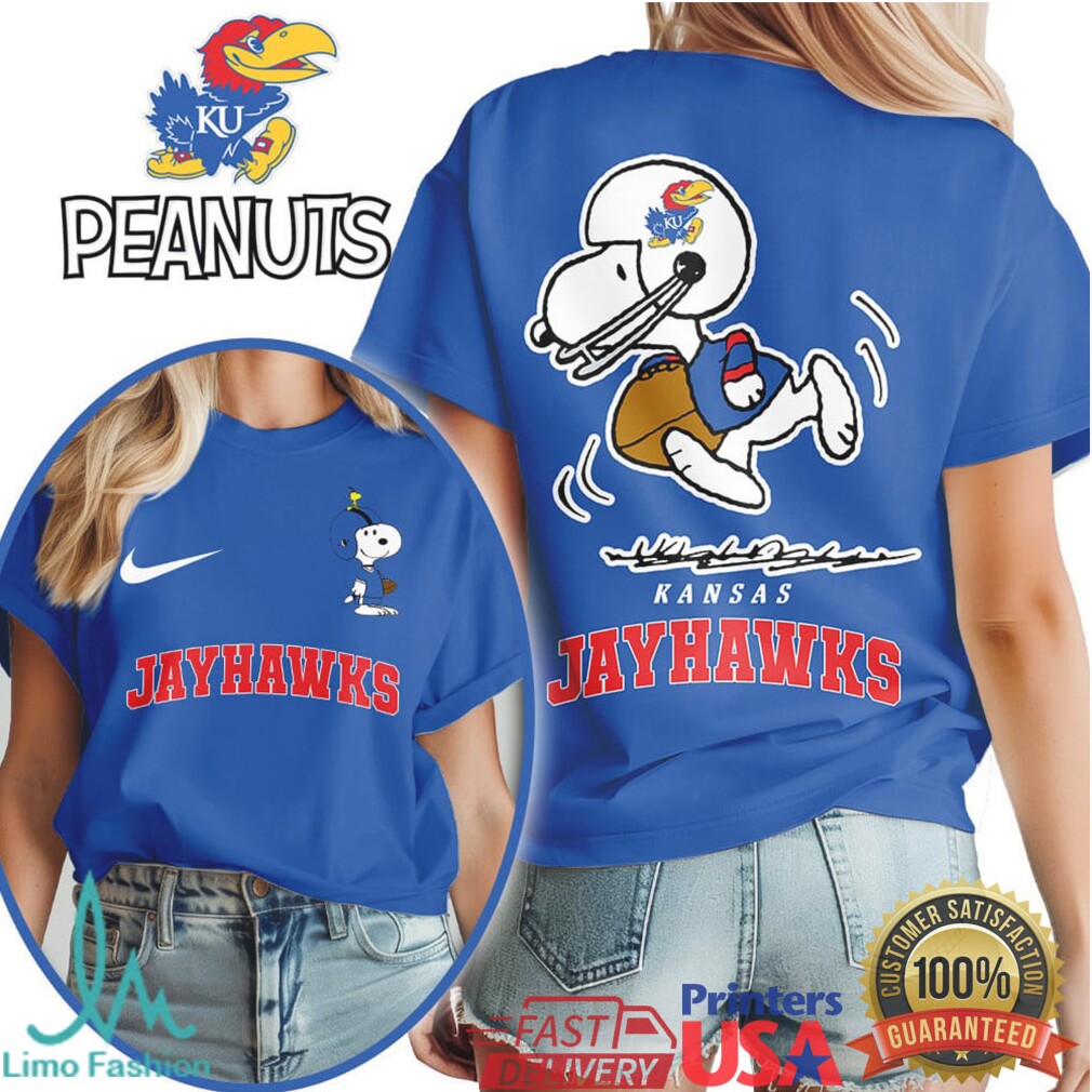 Kansas Jayhawks Snoopy Peanuts Football Fan Graphic T Shirt - Limotees LLC