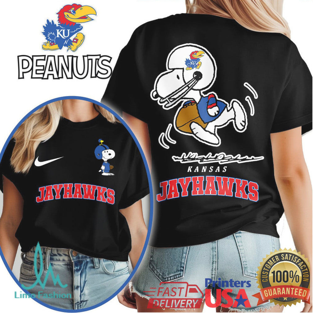 Kansas Jayhawks Snoopy Peanuts Football Fan Graphic T Shirt - Limotees LLC