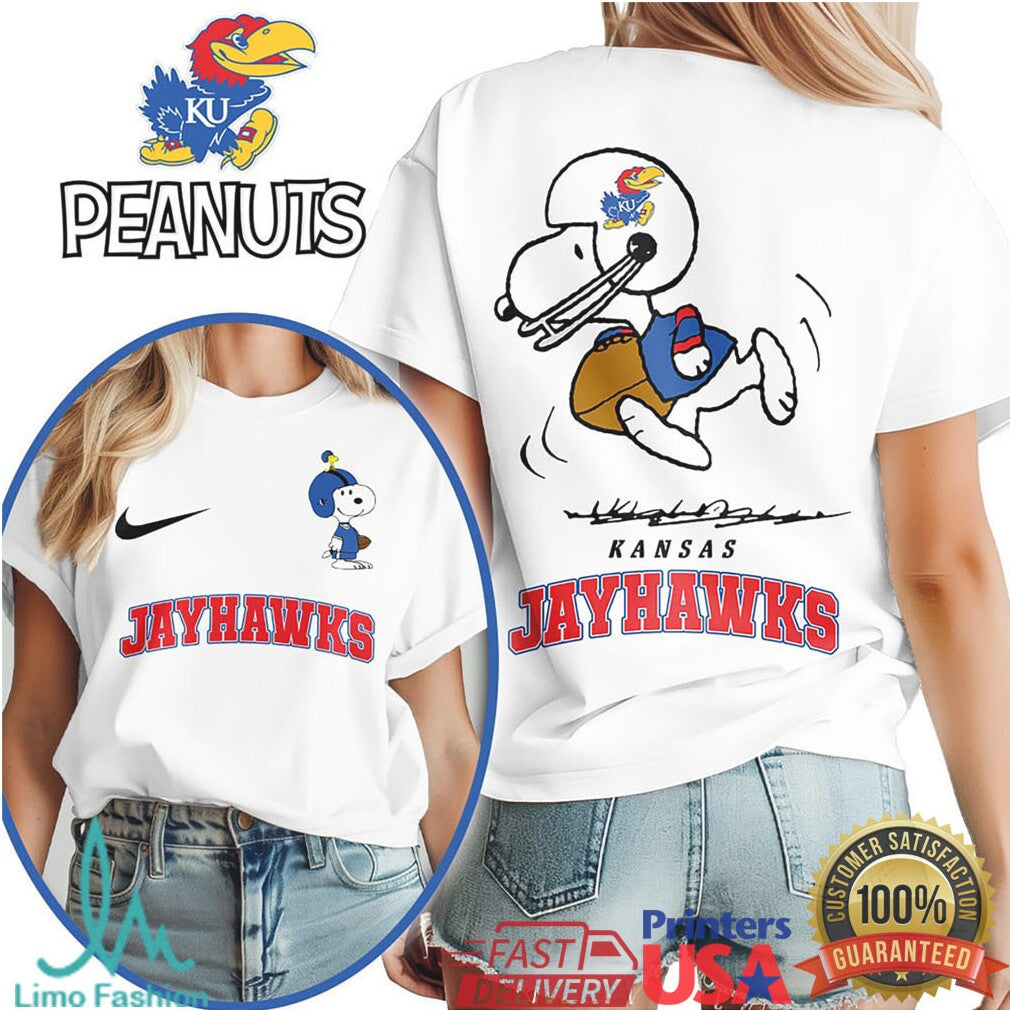 Kansas Jayhawks Snoopy Peanuts Football Fan Graphic T Shirt - Limotees LLC