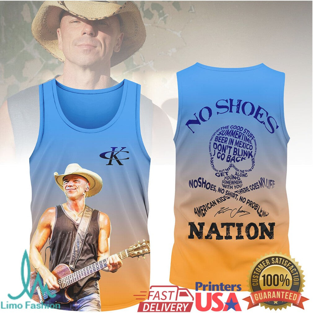 Kenny Chesney No Shoes Nation Blue & Gold Gradient Concert Merch T Shirt - Limotees LLC